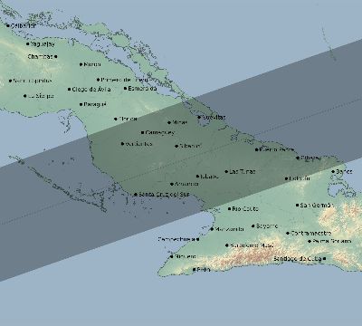 Map of the eclipse path across Cuba on 07/25/2530
