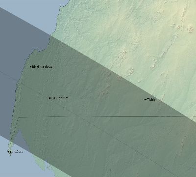 Map of the eclipse path across Western Sahara on 07/25/2530