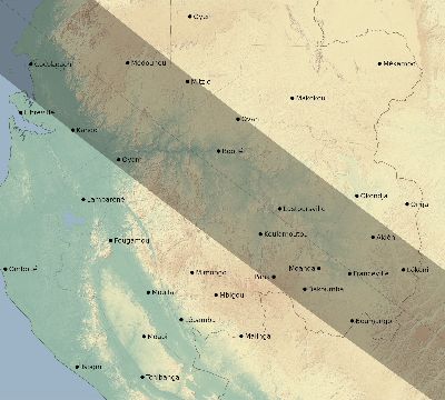 Map of the eclipse path across Gabon on 07/25/2530