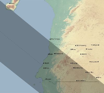 Map of the eclipse path across Equatorial Guinea on 07/25/2530