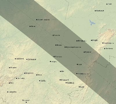 Map of the eclipse path across Mali on 07/25/2530