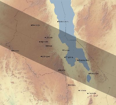 Map of the eclipse path across Malawi on 07/25/2530
