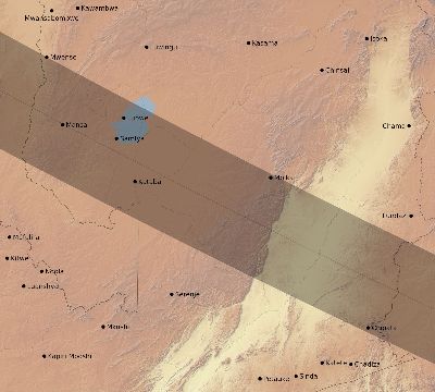Map of the eclipse path across Zambia on 07/25/2530