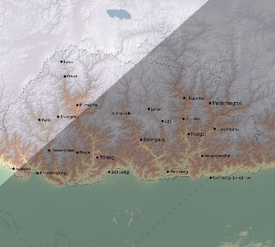 Map of the eclipse path across Bhutan on 01/19/2531