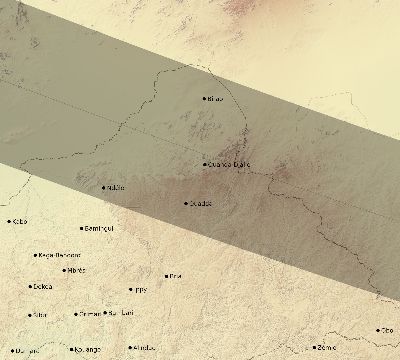 Map of the eclipse path across Central African Republic on 01/19/2531