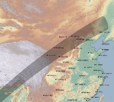 Map of the eclipse path across China on 01/19/2531