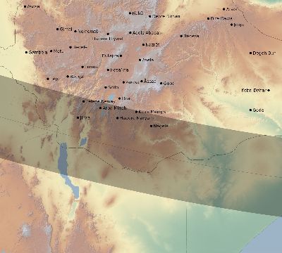 Map of the eclipse path across Ethiopia on 01/19/2531