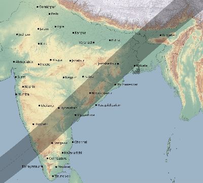 Map of the eclipse path across India on 01/19/2531