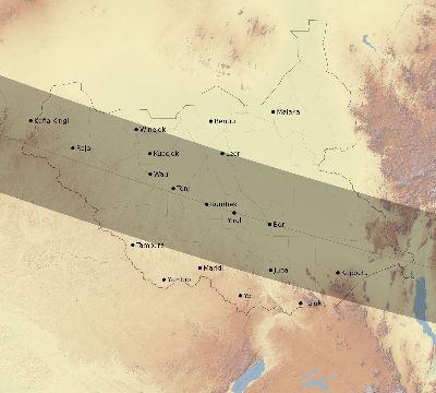 Map of the eclipse path across South Sudan on 01/19/2531