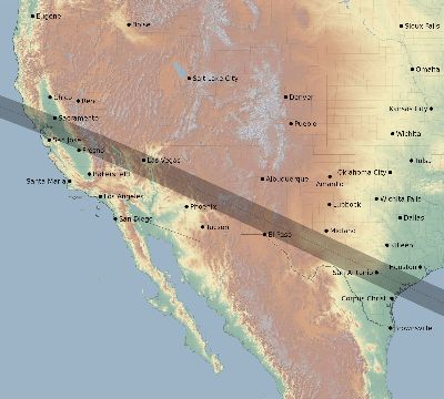 Map of the eclipse path across United States on 05/25/2533