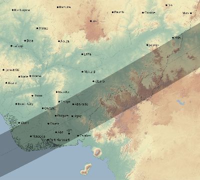Map of the eclipse path across Nigeria on 03/12/2537
