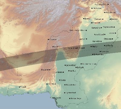 Map of the eclipse path across Pakistan on 03/12/2537