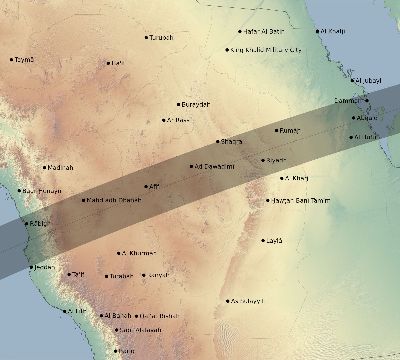 Map of the eclipse path across Saudi Arabia on 03/12/2537