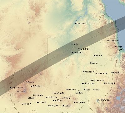Map of the eclipse path across Sudan on 03/12/2537