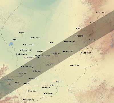 Map of the eclipse path across Chad on 03/12/2537