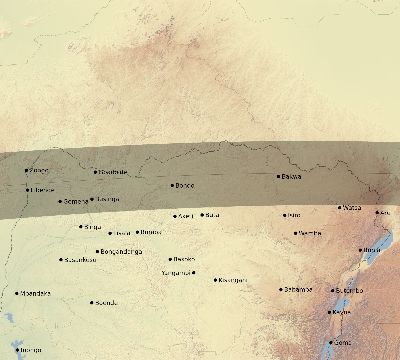 Map of the eclipse path across DR Congo on 09/05/2537