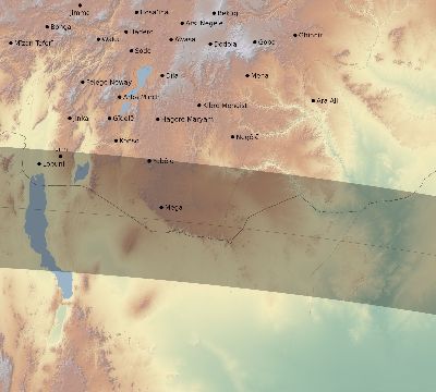 Map of the eclipse path across Ethiopia on 09/05/2537
