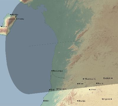 Map of the eclipse path across Equatorial Guinea on 09/05/2537