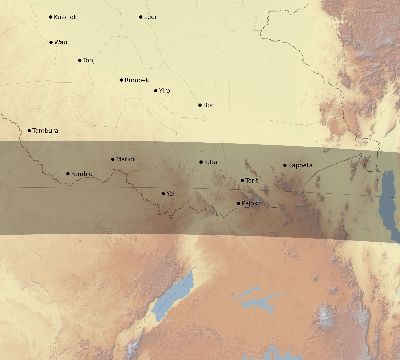 Map of the eclipse path across South Sudan on 09/05/2537