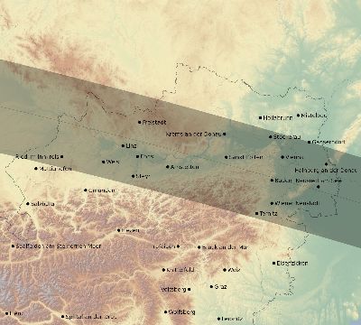 Map of the eclipse path across Austria on 08/25/2538