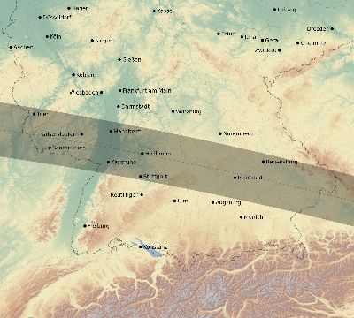 Map of the eclipse path across Germany on 08/25/2538