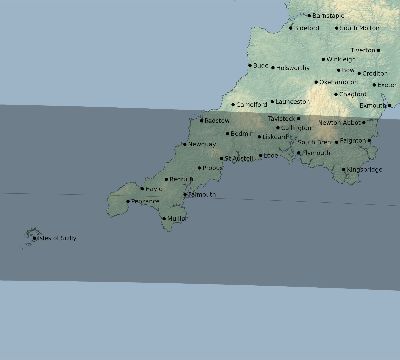 Map of the eclipse path across United Kingdom on 08/25/2538