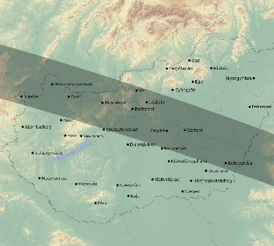 Map of the eclipse path across Hungary on 08/25/2538