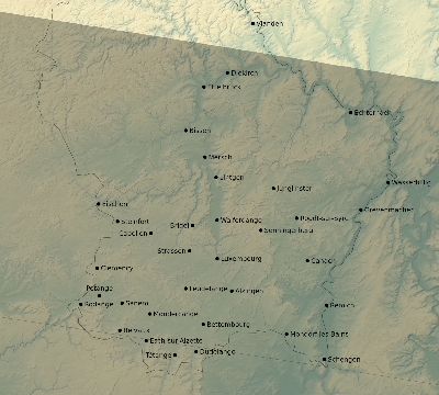 Map of the eclipse path across Luxembourg on 08/25/2538
