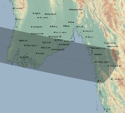 Map of the eclipse path across Myanmar on 08/25/2538