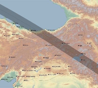Map of the eclipse path across Turkey on 08/25/2538