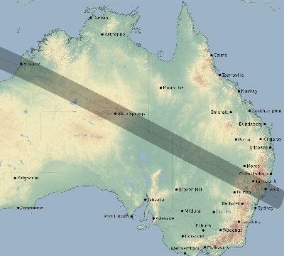 Map of the eclipse path across Australia on 07/05/2540