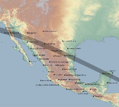Map of the eclipse path across Mexico on 06/25/2541