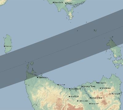 Map of the eclipse path across Australia on 12/18/2541