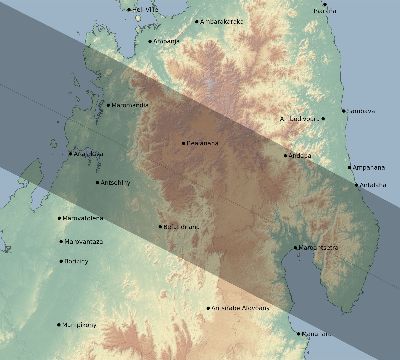 Map of the eclipse path across Madagascar on 12/18/2541