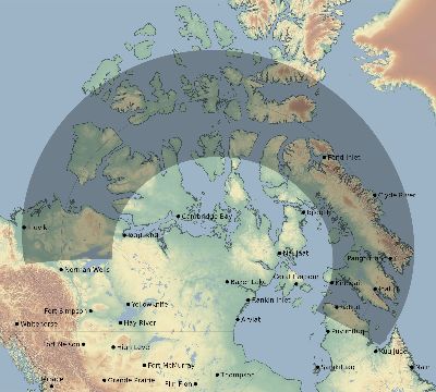 Map of the eclipse path across Canada on 06/14/2542