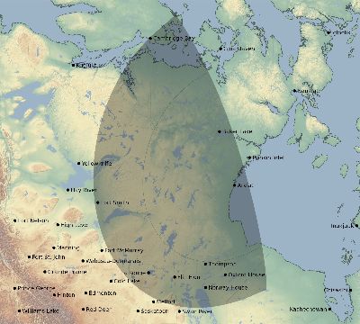 Map of the eclipse path across Canada on 10/29/2543