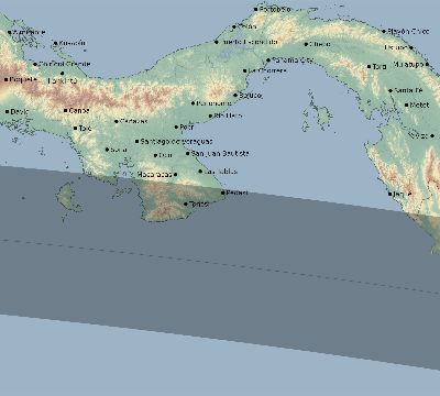 Map of the eclipse path across Panama on 04/23/2544