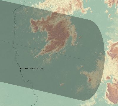 Map of the eclipse path across Venezuela on 04/23/2544