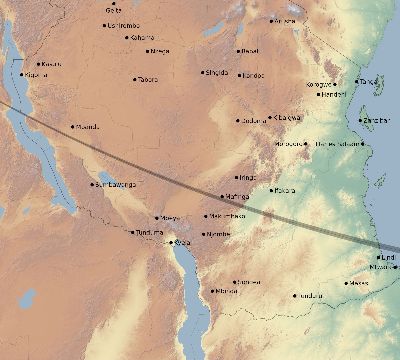 Map of the eclipse path across Tanzania on 10/17/2544