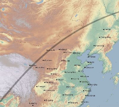 Map of the eclipse path across China on 04/12/2545
