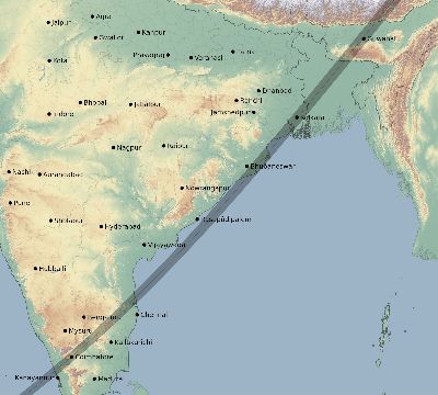 Map of the eclipse path across India on 04/12/2545