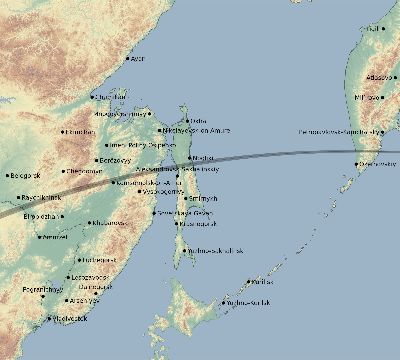 Map of the eclipse path across Russia on 04/12/2545