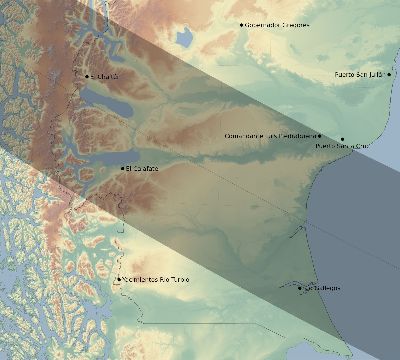 Map of the eclipse path across Argentina on 10/07/2545