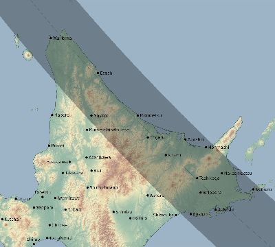 Map of the eclipse path across Japan on 08/16/2547