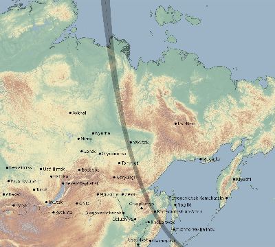 Map of the eclipse path across Russia on 08/16/2547