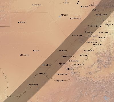 Map of the eclipse path across Botswana on 02/10/2548