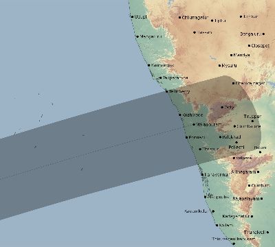Map of the eclipse path across India on 02/10/2548