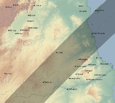 Map of the eclipse path across Tanzania on 02/10/2548