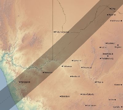 Map of the eclipse path across South Africa on 02/10/2548