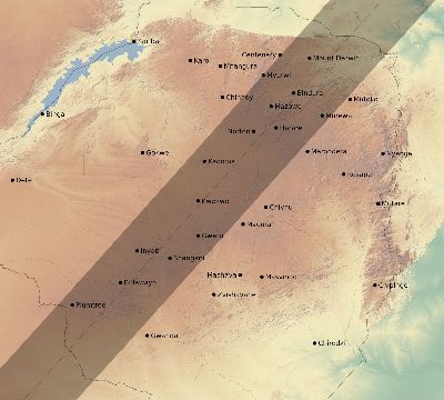 Map of the eclipse path across Zimbabwe on 02/10/2548